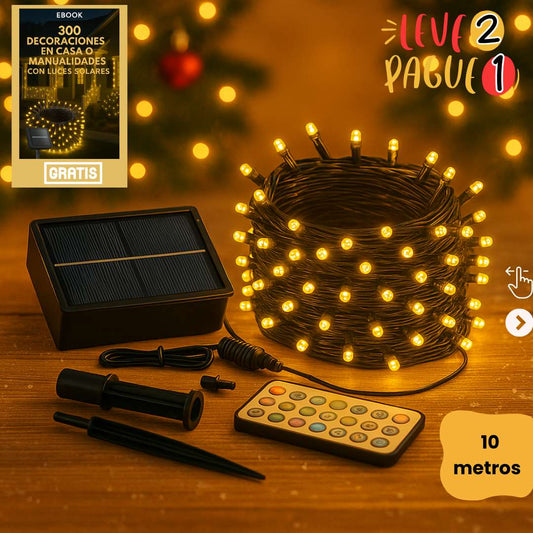 Luces con Panel Solar (100 Luces)- LumiFest® 2x1 Energia Limpia